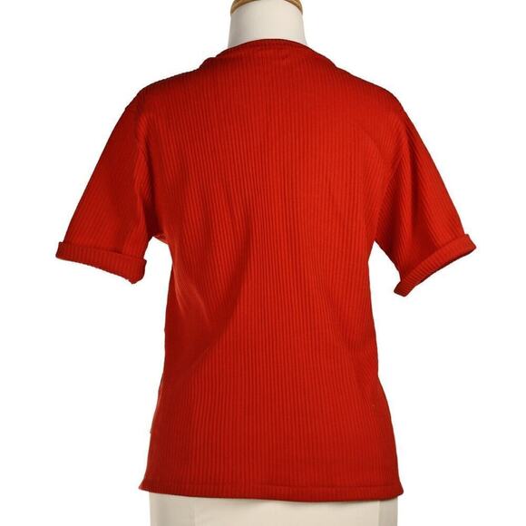 Vintage 70s Top Red Pullover Ribbed Knit w 2 Big Patch Pockets Sz Large -Hey Viv - Picture 3 of 5